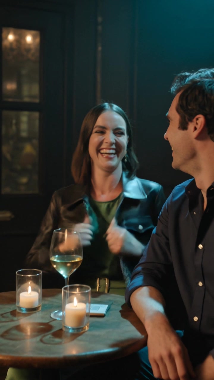 A couple sharing a laugh over a date